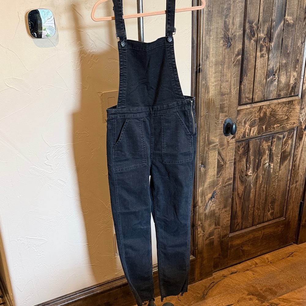 Madewell Black Denim Overalls Jumpsuit with Front Patch Pockets